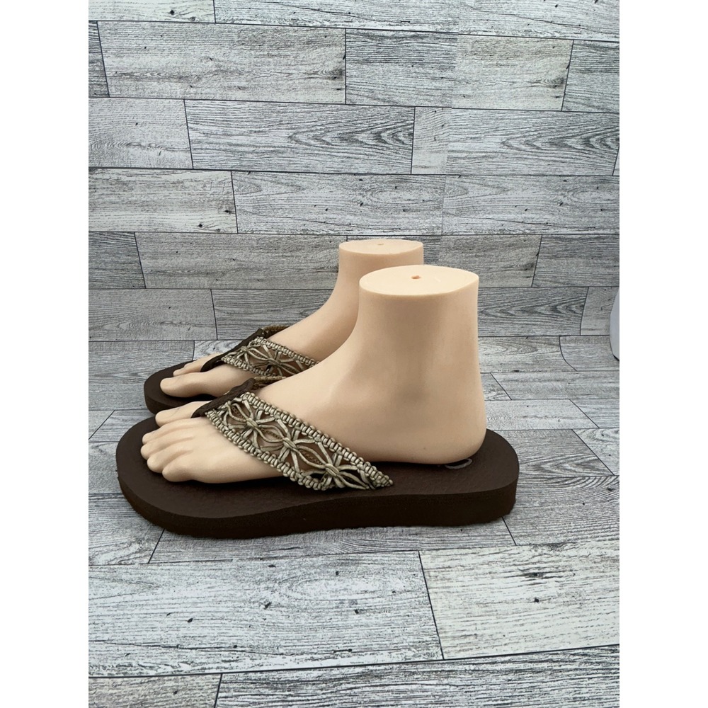 Skechers Women's Brown Thong‎ Sandals with Beaded Flower Detail - Picture 6 of 14